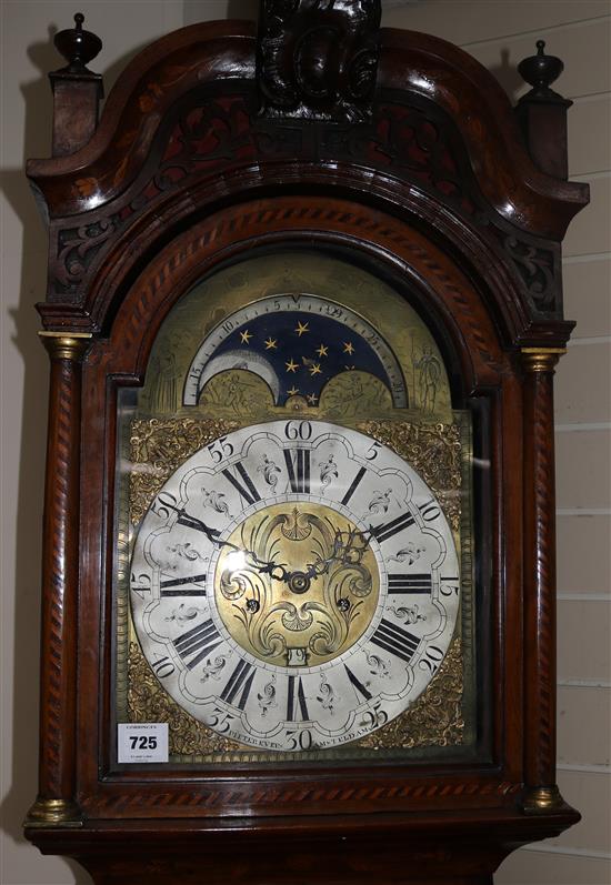 Pieter Evers of Amsteldam. A mid 18th century Dutch marquetry inlaid eight day longcase clock, 8ft